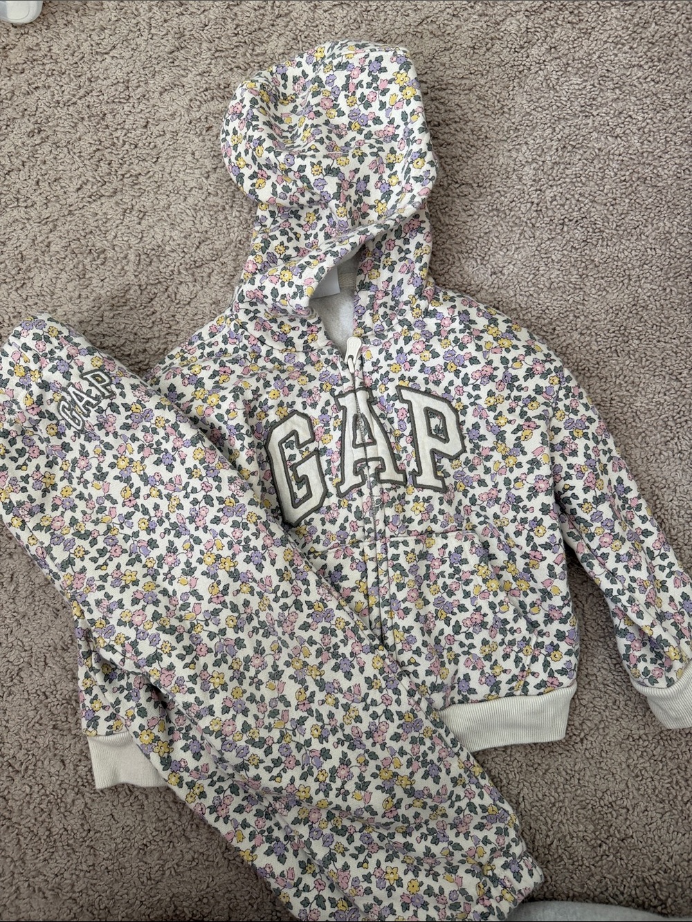 GAP Floral Zip Hoodie and Sweats in White with Pink & Yellow Flowers